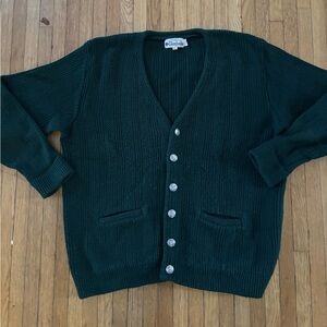 🔥 Vintage 80’s Gimbels Classic Green Cardigan Sweater Silver Buttons XL 🔥